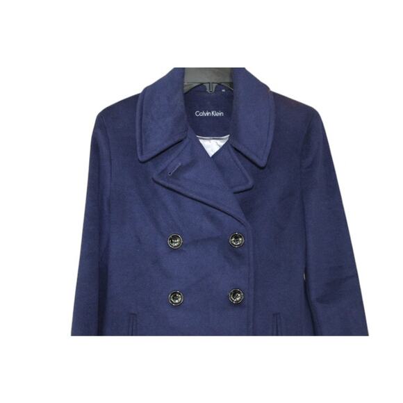 Calvin Klein Womens Pea Coat Jacket Size 8 Dark Blue Wool Cashmere Warm - Picture 2 of 9